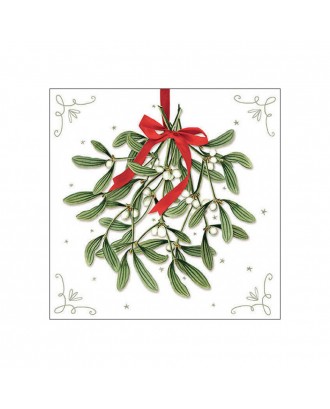 Servetele de masa, 20 buc, 33x33 cm, Mistletoe with Bow White - AMBIENTE